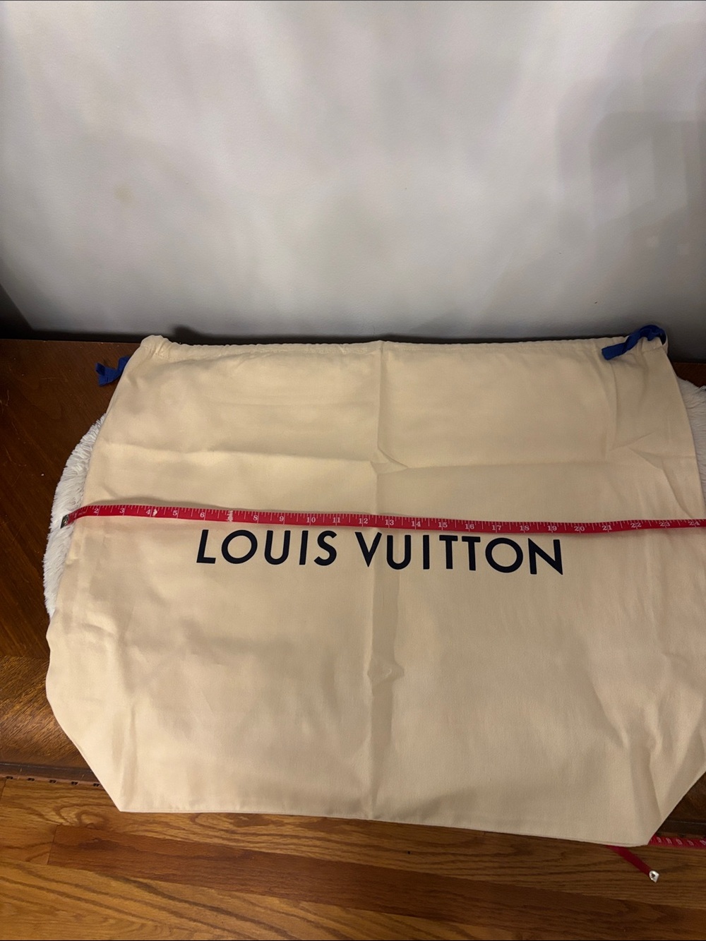 Louis Vuitton Cream Dust Cover Storage Bag with Blue Drawstrings